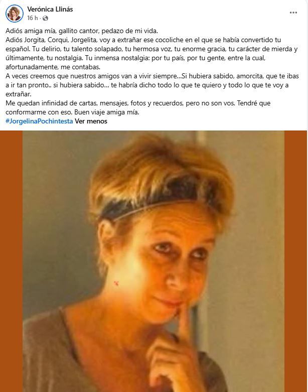 El mensaje de Verónica Llinás por la muerte de Jorgelina Pochintesta