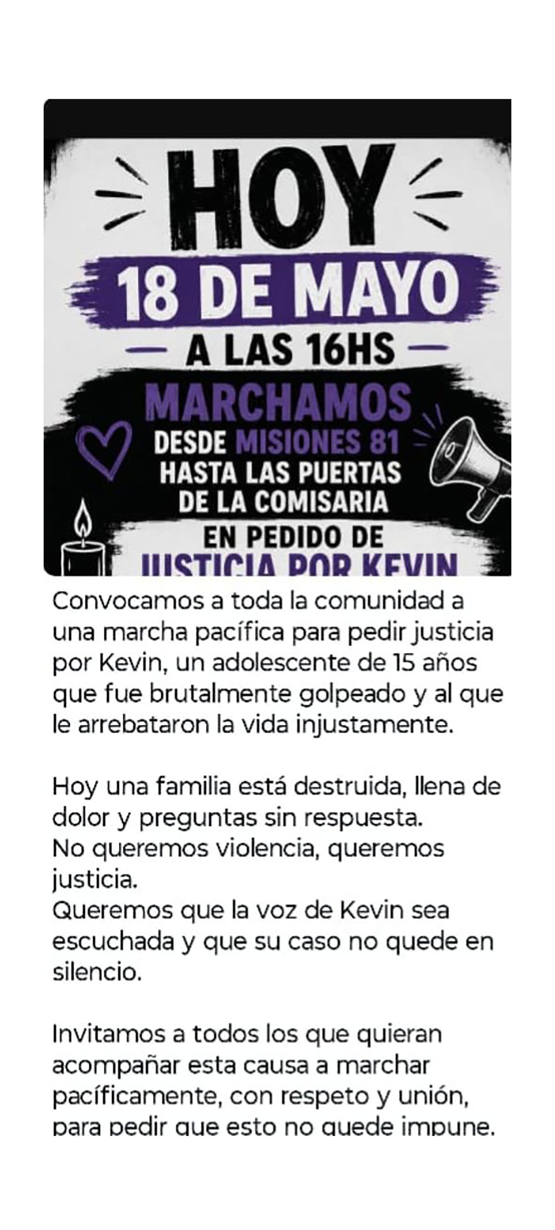 La marcha a la que convocaron familiares y amigos de Kevin