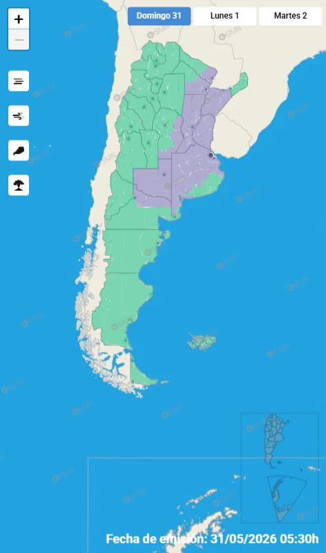 La advertencia violeta por nieblas para La Pampa, Buenos Aires y el Litoral argentino.