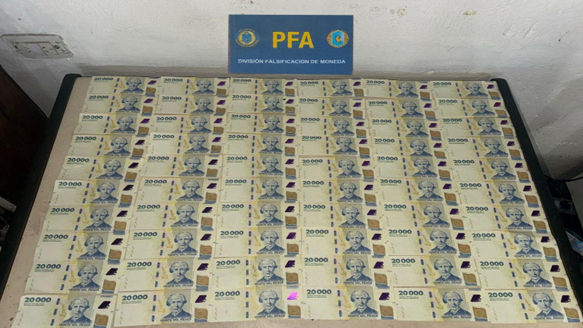 La División Falsificación de Moneda de la PFA incautó una considerable cantidad de billetes falsos de $20.000