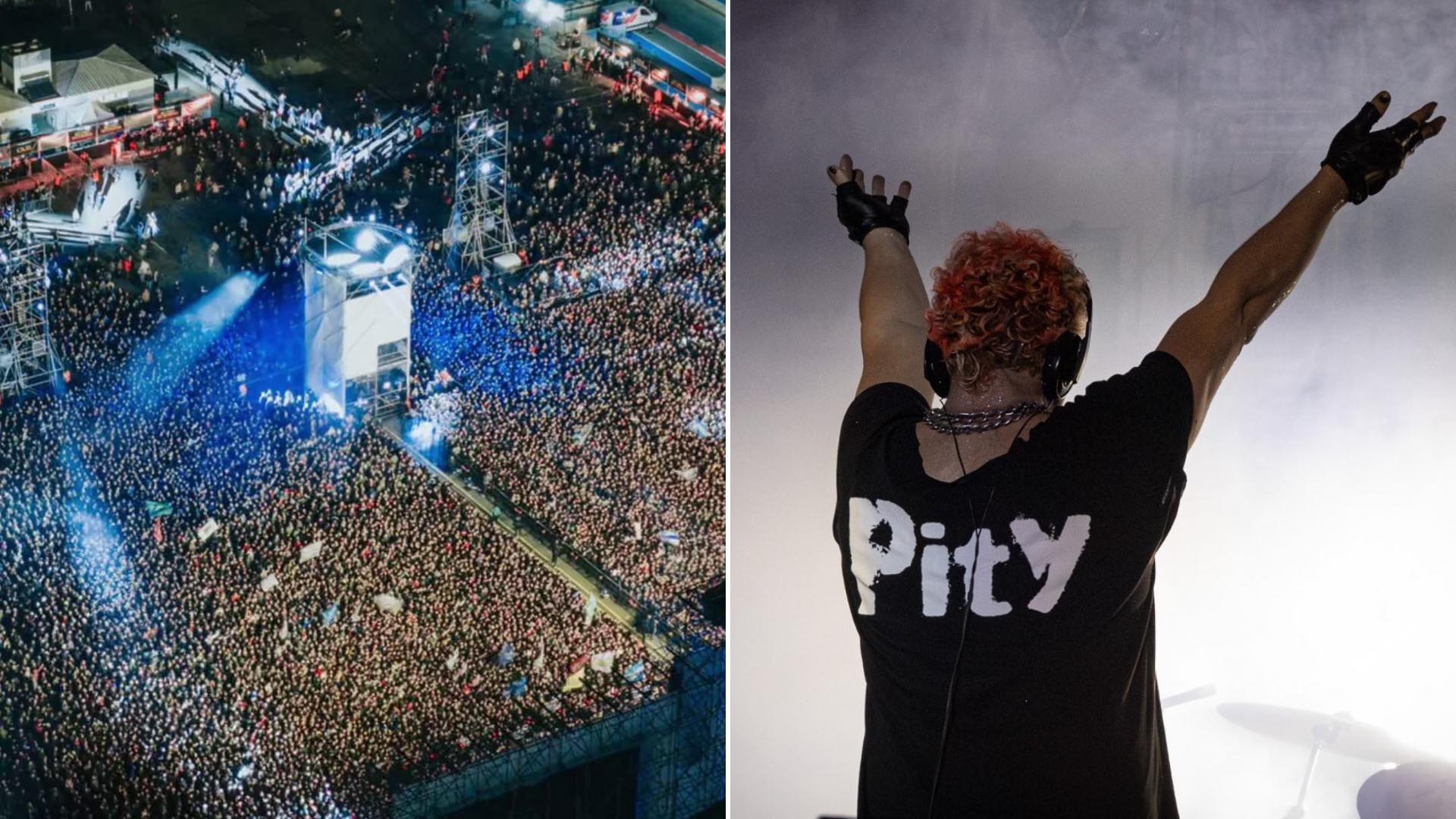 Pity Álvarez, con los brazos en alto, se reencuentra con una multitud de fans en Rosario durante su regreso a los escenarios