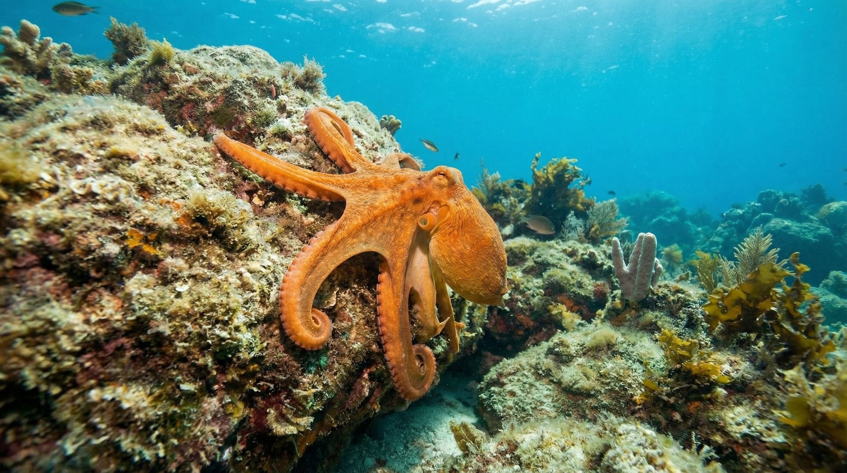 El cerebro de los pulpos, inusualmente grande para un invertebrado, permite comportamientos complejos y memoria avanzada, equiparable a la de algunos vertebrados (Imagen Ilustrativa Infobae)