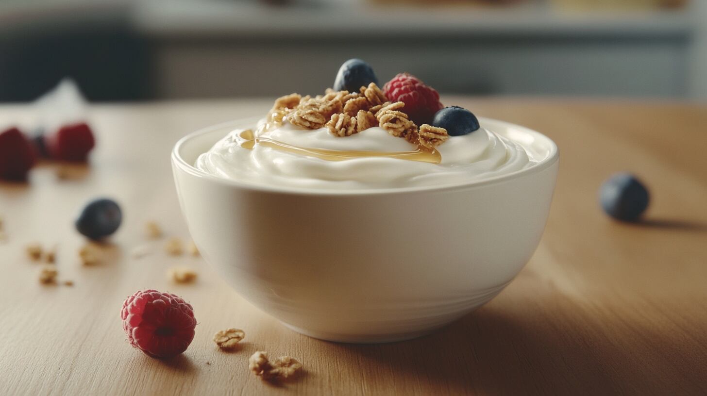 Incluir yogur griego natural sin azúcar en el desayuno aporta una dosis alta de proteína con menos carbohidratos que otros yogures, lo que favorece la saciedad y puede ayudar a moderar el aumento de glucosa tras la ingesta (Imagen Ilustrativa Infobae)