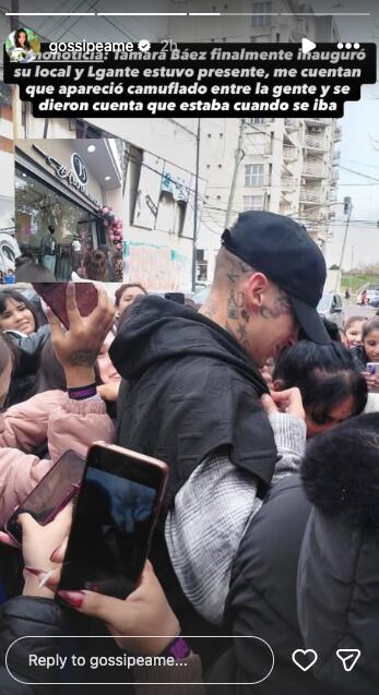 L-Gante saluda a sus fans en la inauguración del nuevo local de Tamara Báez, en medio de rumores de una posible reconciliación con su ex (Instagram)