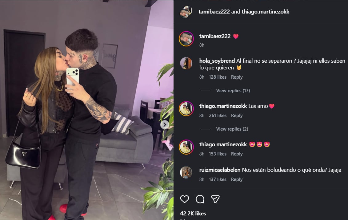 Tamara Báez y Thiago Martínez confirmaron su reconciliación con un romántico posteo