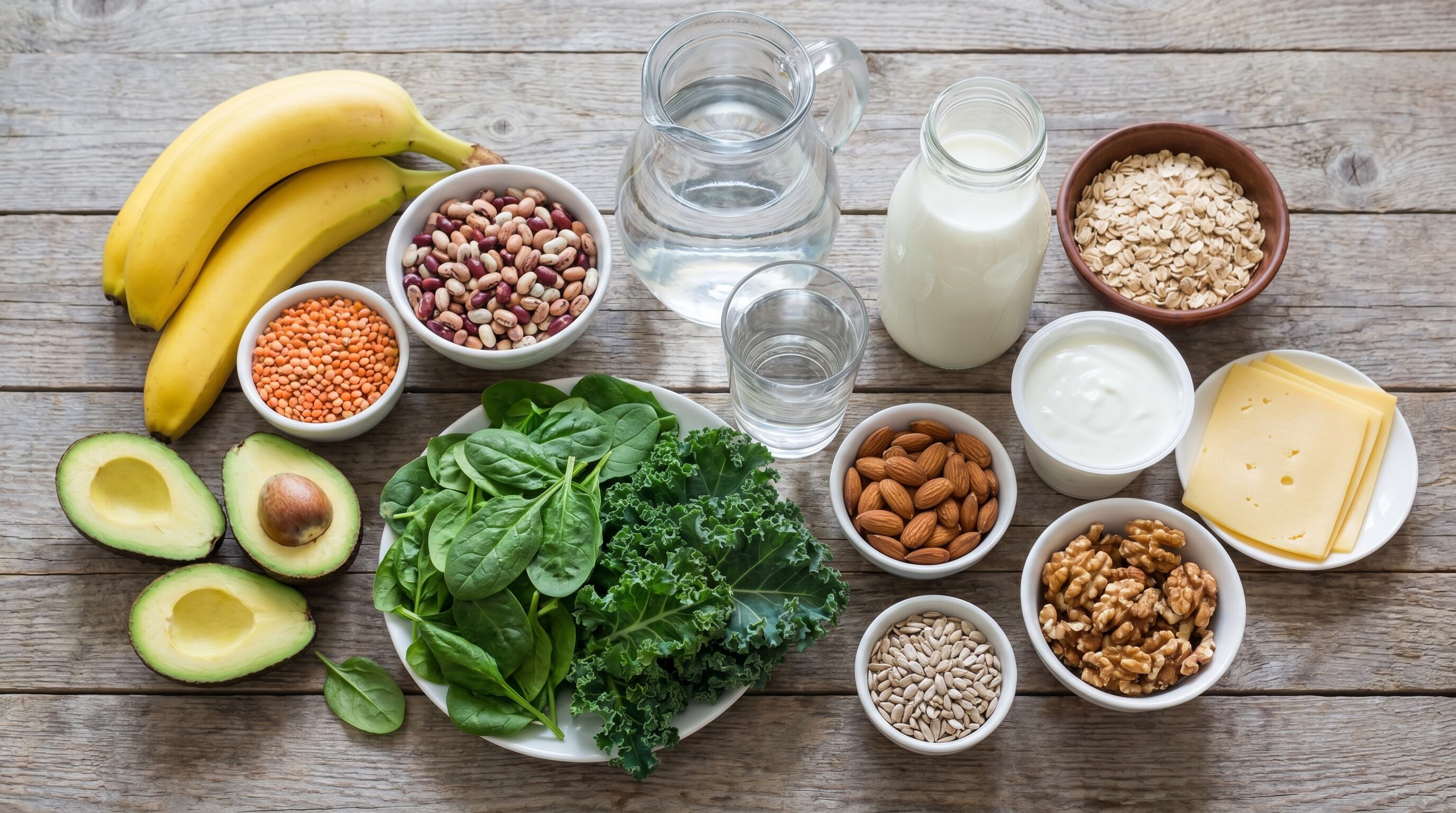 Una dieta con bananas, paltas, legumbres, frutos secos y lácteos aporta minerales clave contra los calambres (Imagen Ilustrativa Infobae)