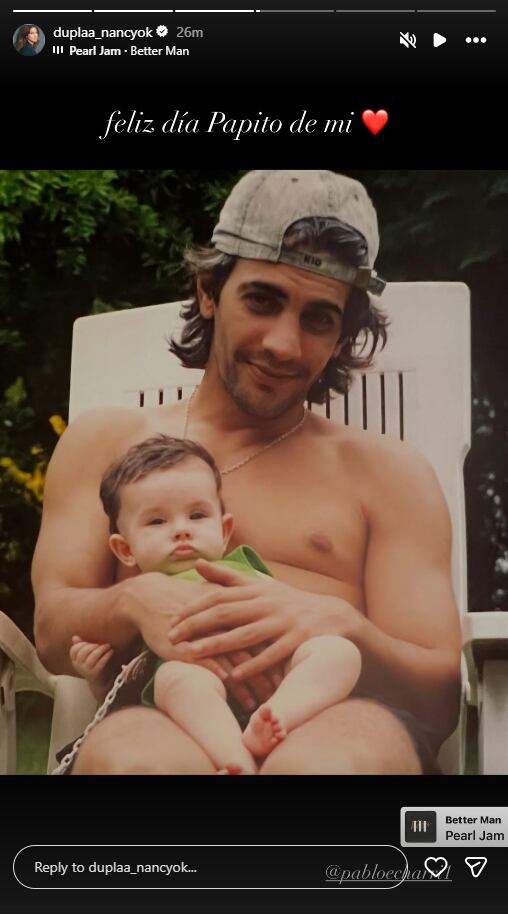 La actriz Nancy Dupláa compartió una imagen retro de Pablo Echarri con un bebé en brazos para celebrar el Día del Padre.