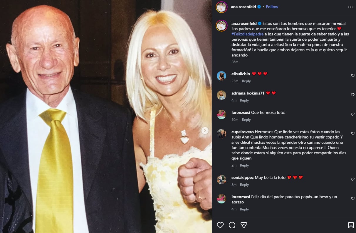 Ana Rosenfeld aparece sonriente junto a su padre en una fotografía, que publicó en redes sociales con motivo del Día del Padre