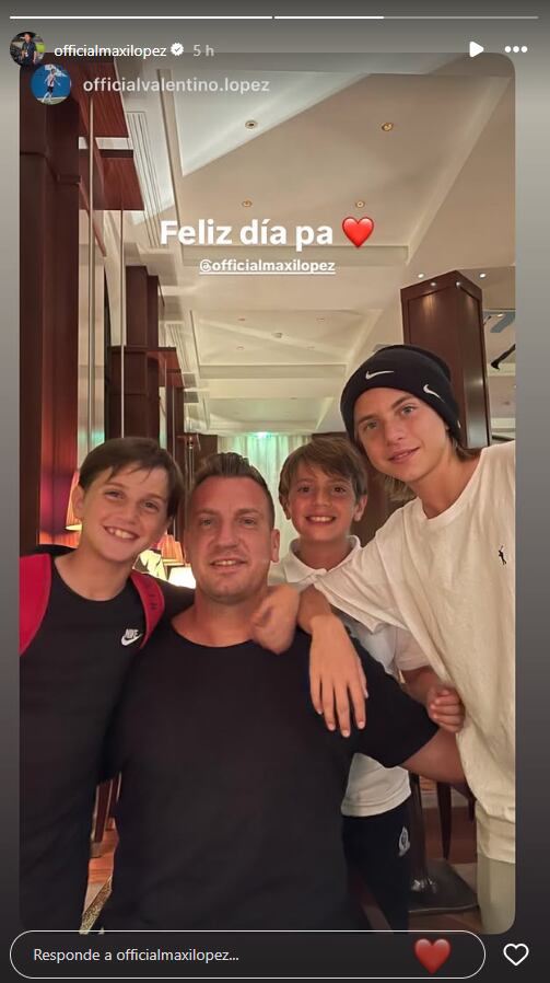 Valentino López, hijo mayor de Maxi y Wanda Nara, lo saludó con una foto suya y sus hermanos