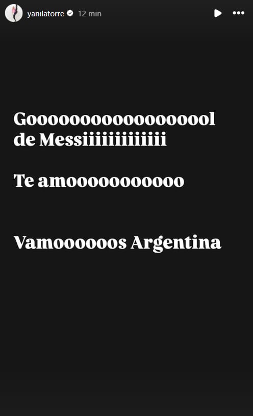 Yanina Latorre celebró en redes sociales el primer gol de Messi a los 17 minutos del partido entre Argentina y Argelia