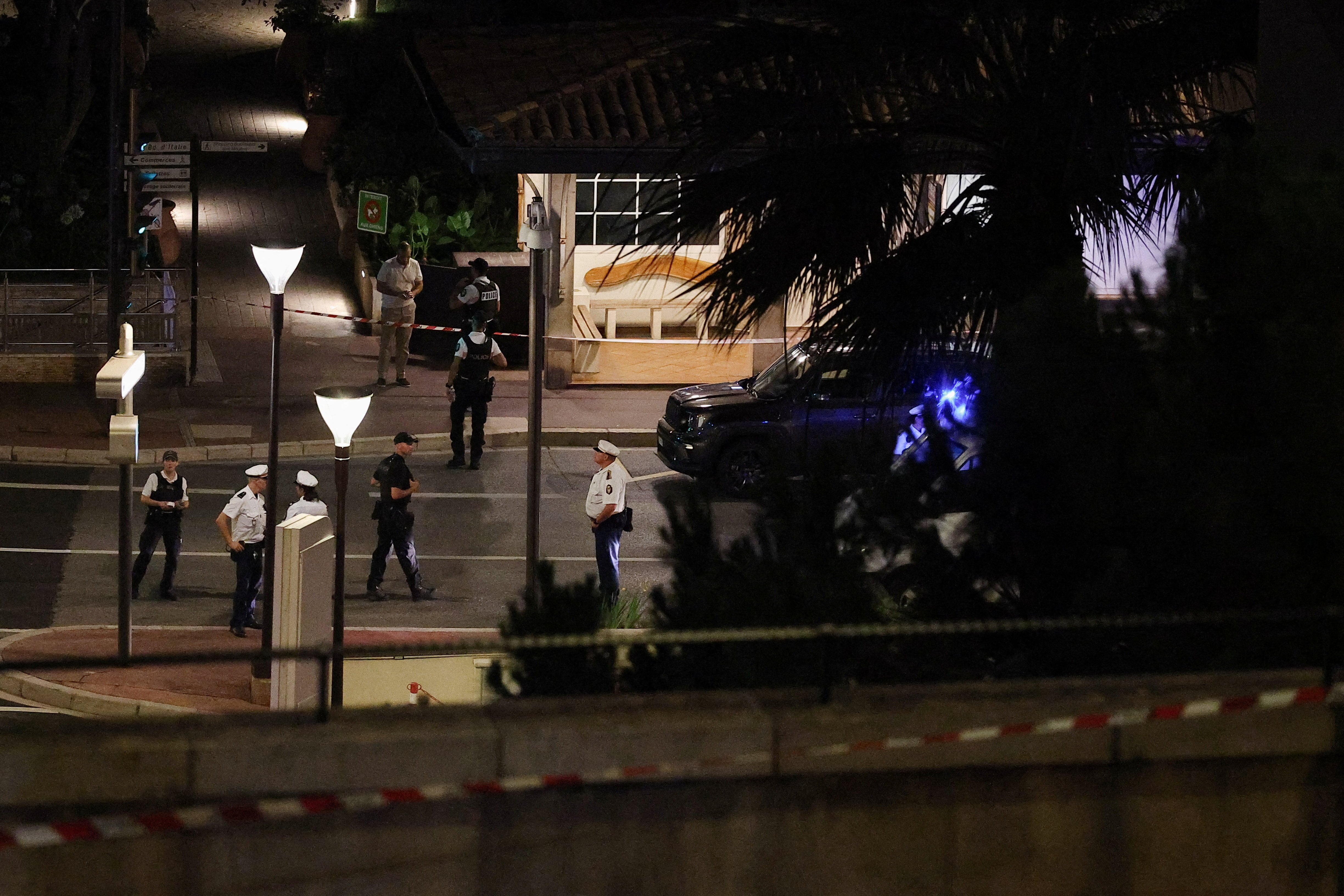 Police officers stand guard after an explosion was reported, on Boulevard d'Italie, in Monaco, June 30, 2026. REUTERS/Manon Cruz