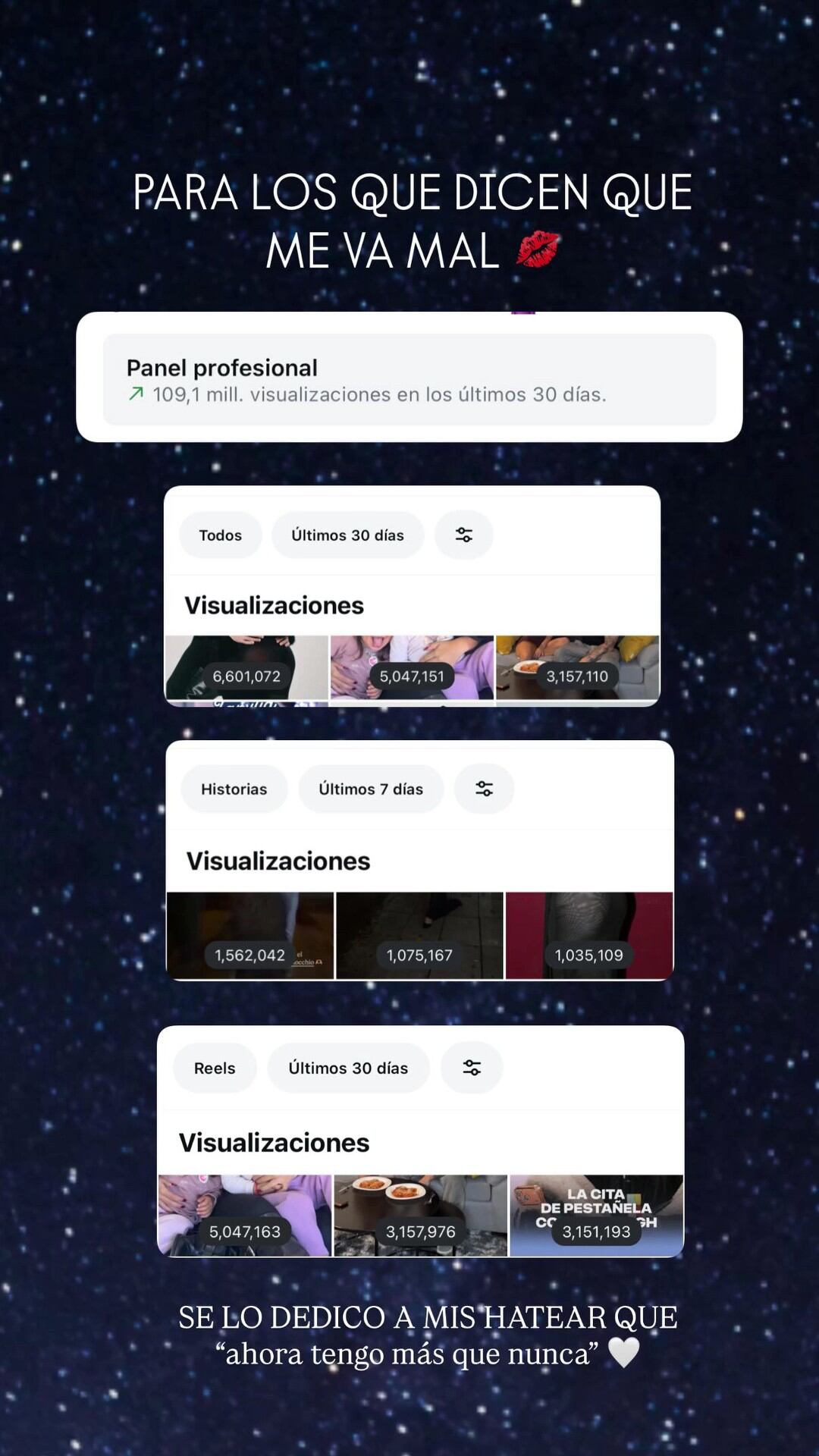 Daniela, a modo de respuesta, subió una captura de pantalla de las últimas visualizaciones que recibió