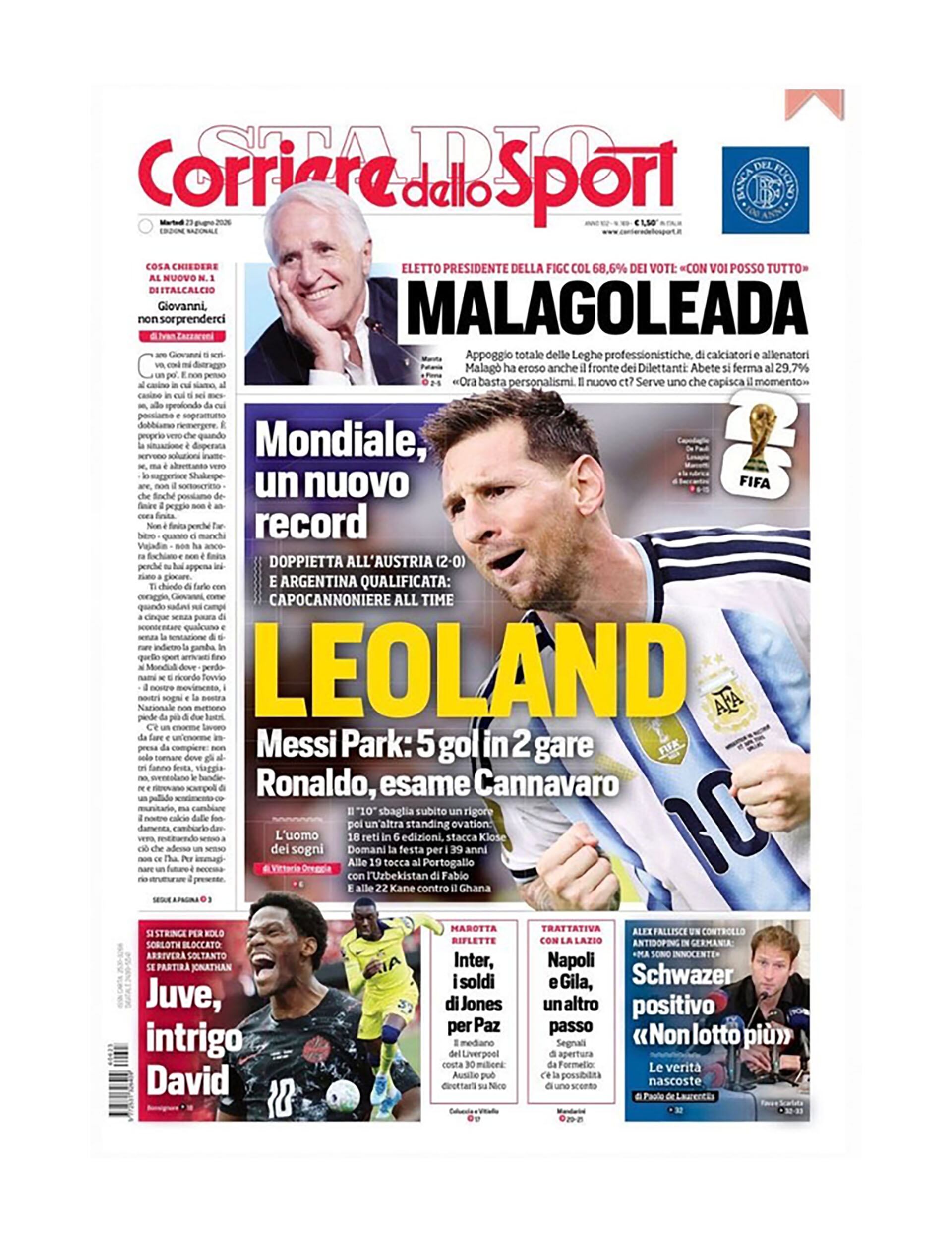 La portada de Corriere dello Sport (Italia)