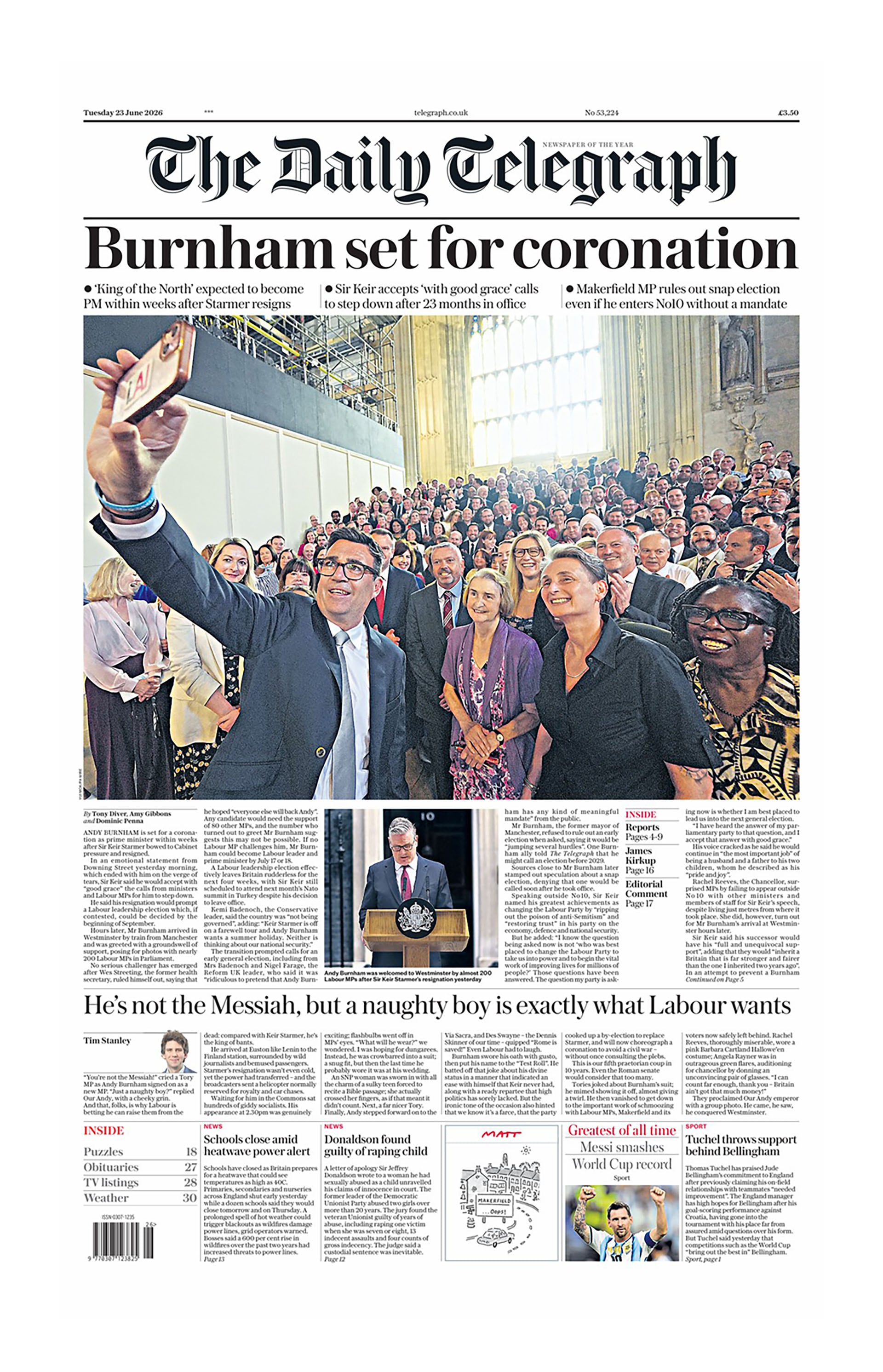 La portada de The Daily Telegrapg (Inglaterra)