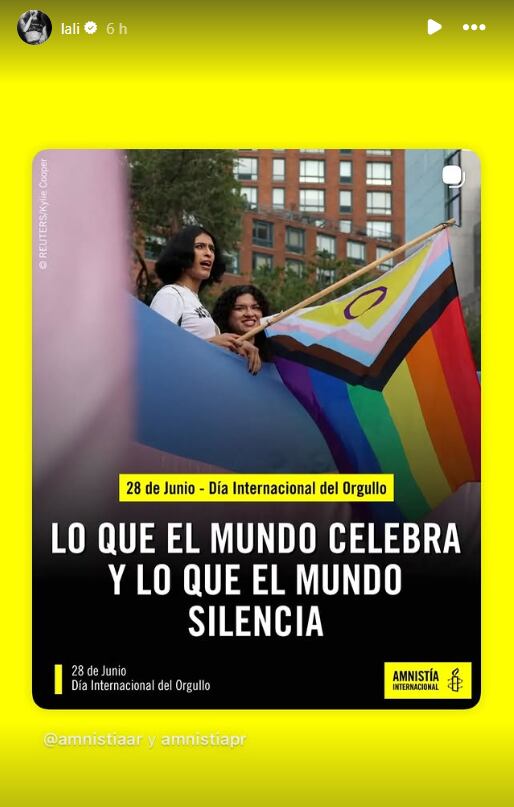 El significativo posteo que Lali Espósito publicó en el Día Internacional del Orgullo LGBT+ (Instagram)