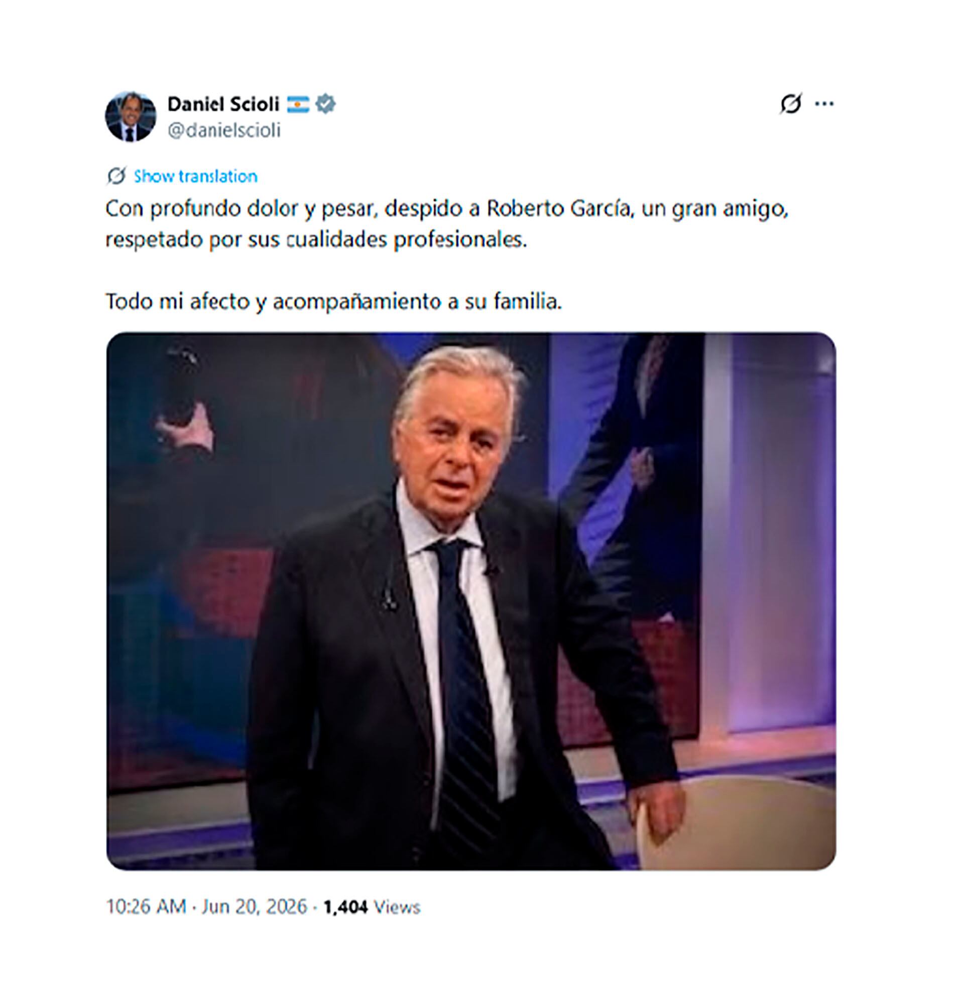 Daniel Scioli fue una de las voces de la política que recordó a García