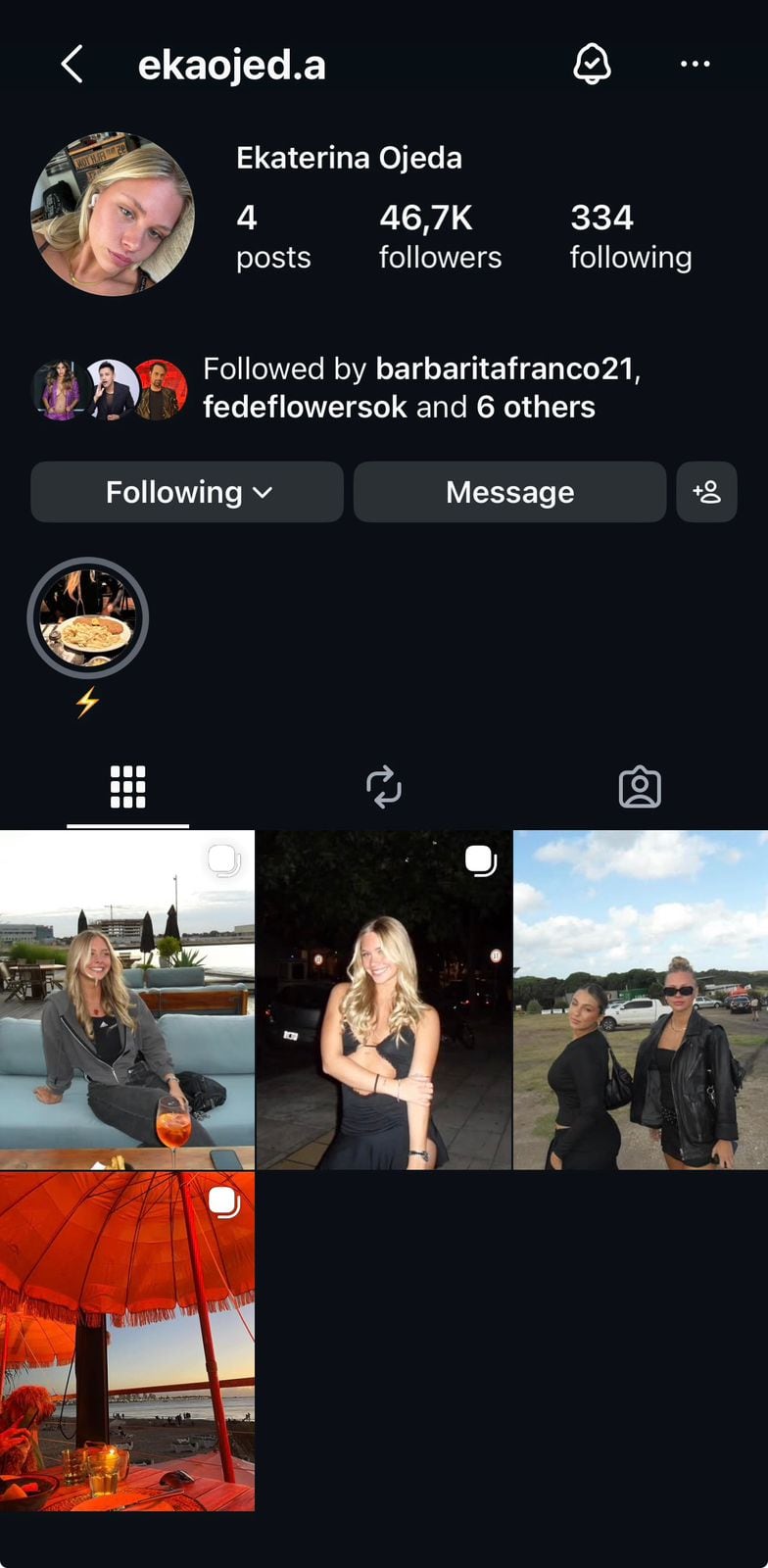 El perfil de Instagram de Ekaterina Ojeda logró acumular más de 40 mil seguidores y, en paralelo, la joven desarchivó sus publicaciones (Instagram)