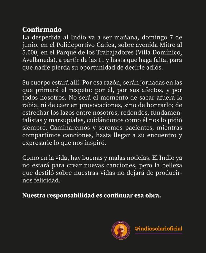 El texto de la cuenta del Indio Solari