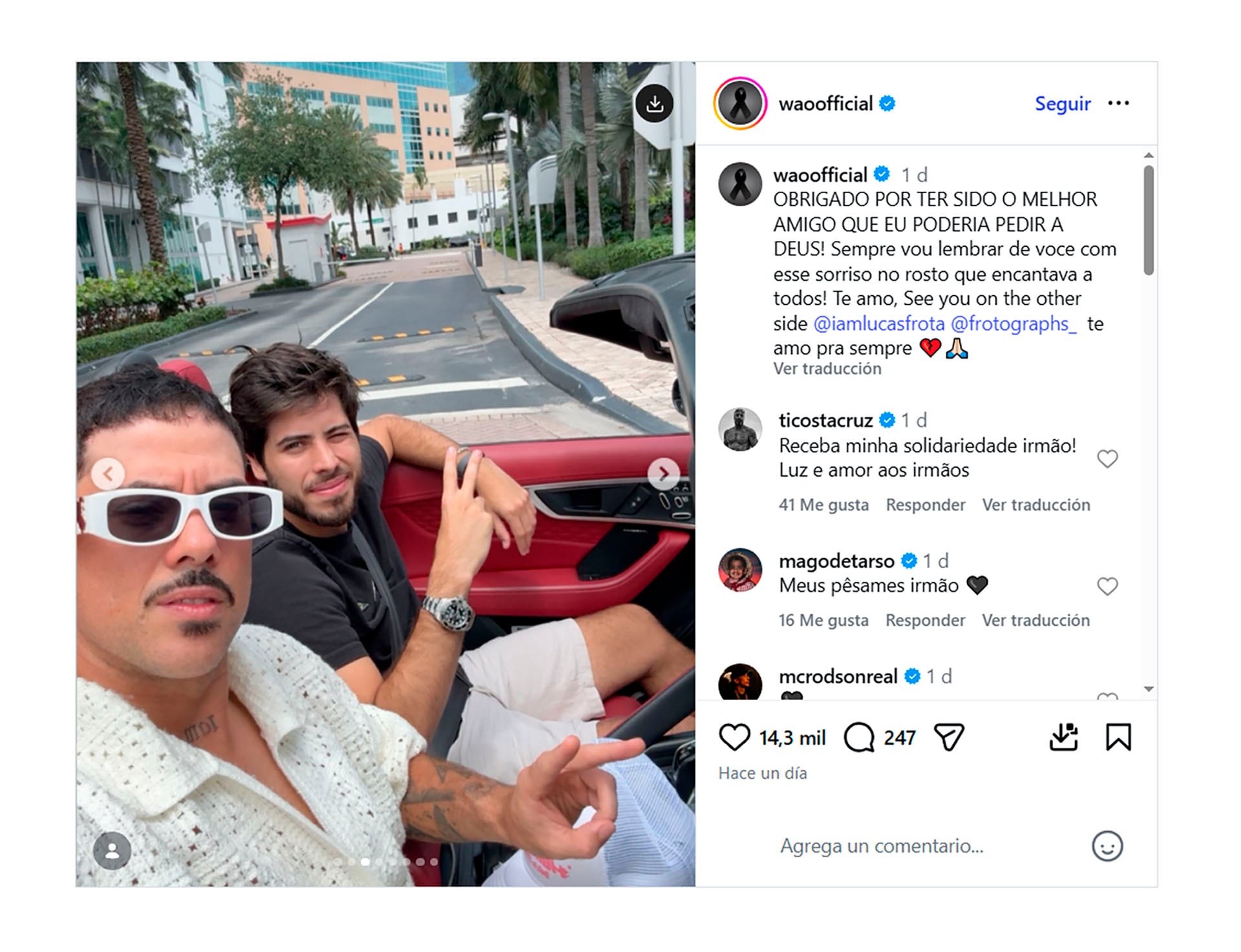 La sentida despedida en redes de Victor Wao a Lucas Frota