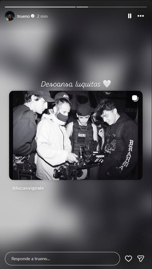 Trueno publicó una despedida breve para Lucas Vignale con una imagen de un set de filmación en homenaje al director argentino