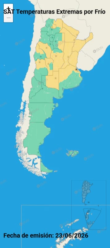 El Servicio Meteorológico Nacional emitió alertas amarillas por temperaturas extremas de frío en provincias del centro, norte y el AMBA