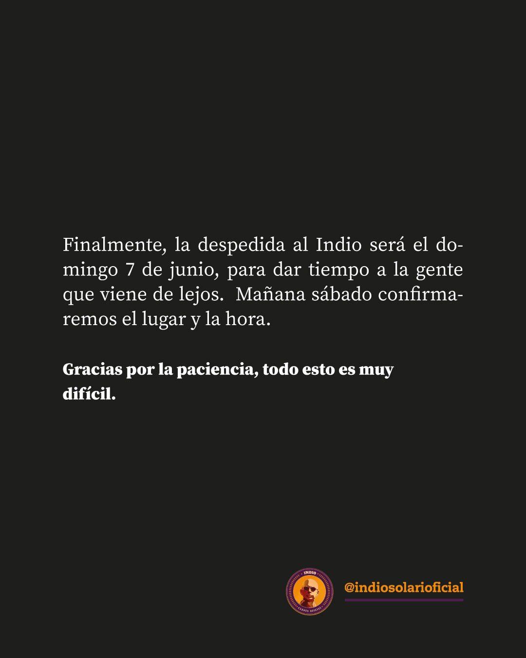 El comunicado emitido por la familia del Indio Solari