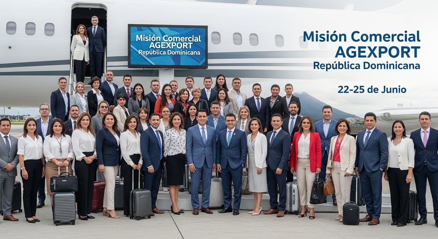 Un grupo de más de 35 empresarios guatemaltecos de AGEXPORT posa frente a un avión, listos para iniciar la misión comercial más grande hacia República Dominicana del 22 al 25 de junio. (Imagen Ilustrativa Infobae)