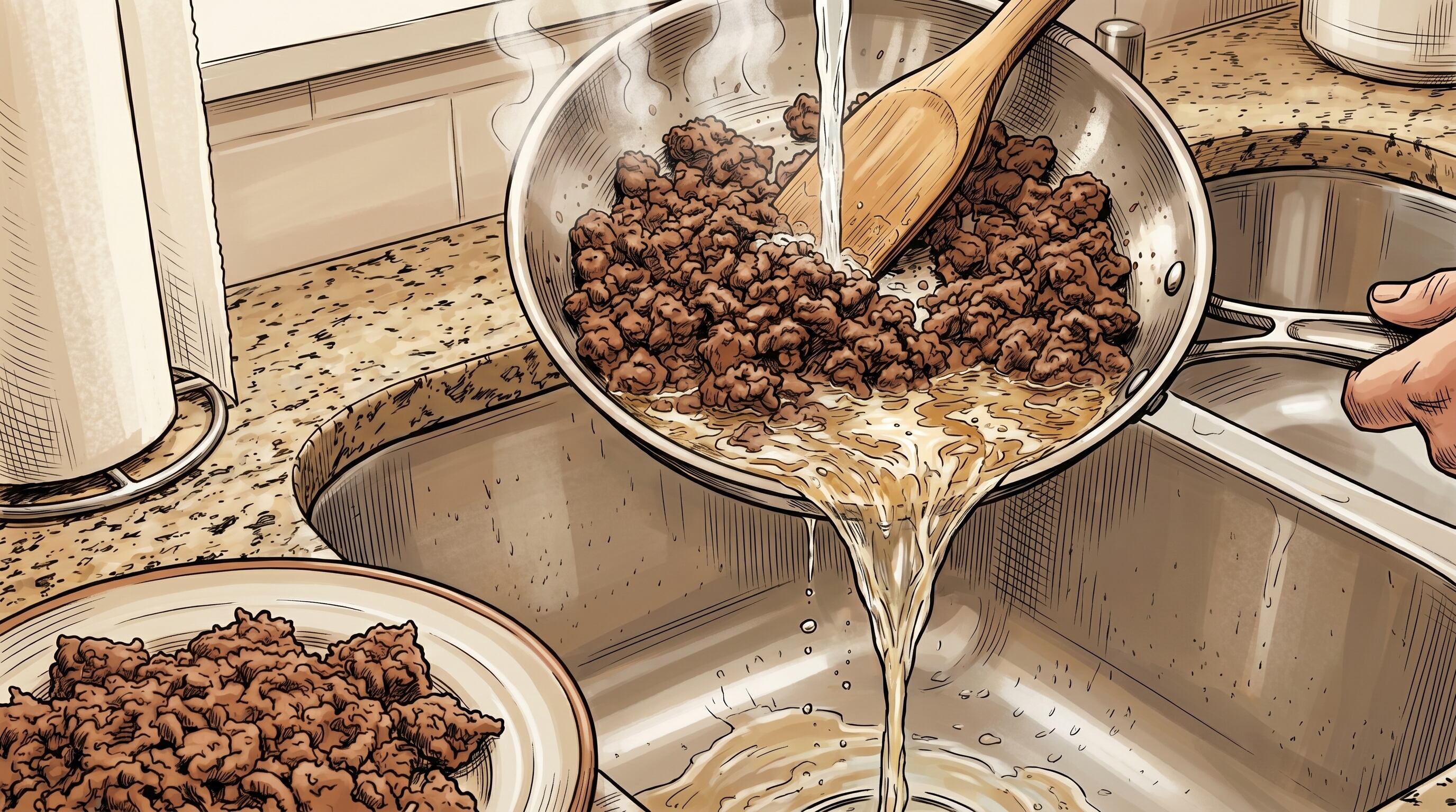 Enjuagar la carne picada cocida con agua caliente puede reducir parte de la grasa, pero los especialistas en nutrición señalan que su efecto es limitado (Imagen Ilustrativa Infobae)
