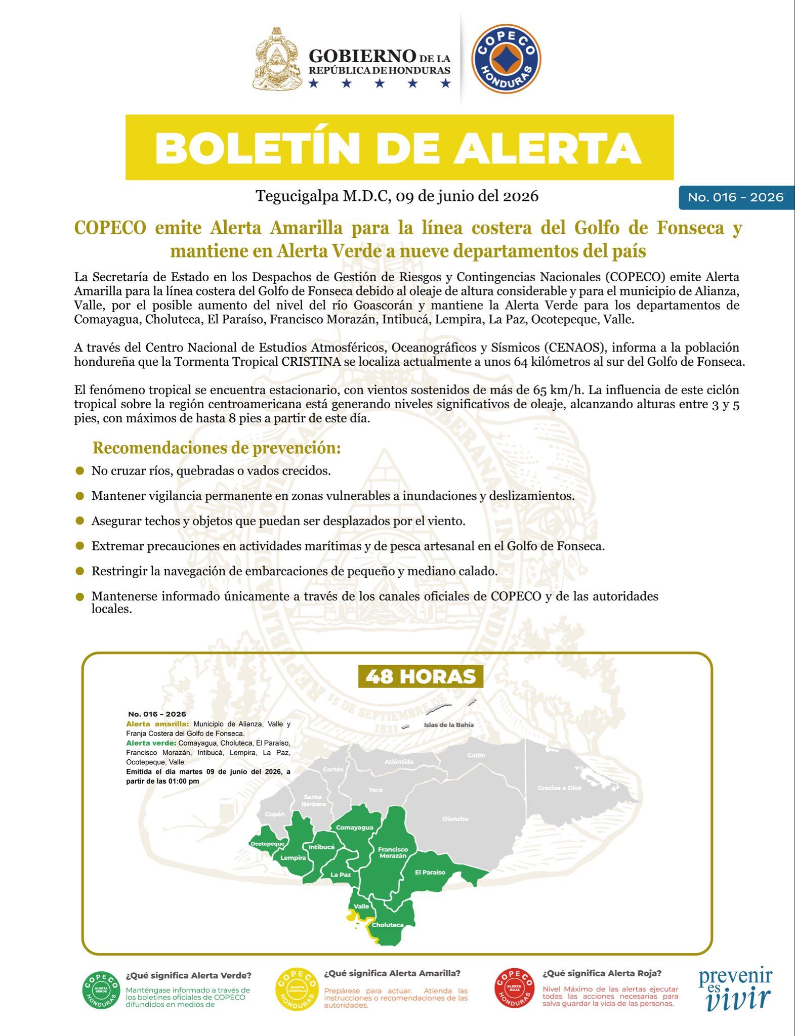 Las autoridades mantienen vigilancia sobre posibles inundaciones en zonas vulnerables del sur del país. (FOTO: X/ Copeco)