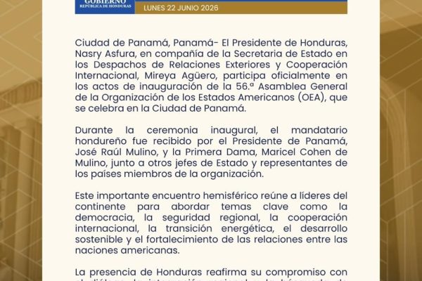 Honduras llevará a la OEA propuesta basada en democracia, seguridad y fortalecimiento del multilateralismo