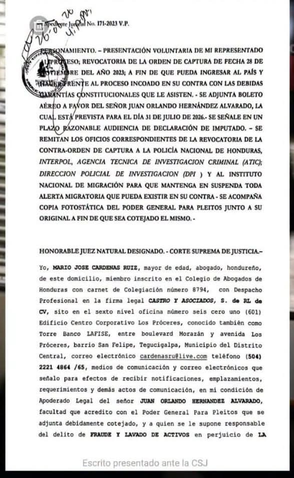 El 31 de julio es la fecha prevista para el regreso del expresidente Juan Orlando Hernández a Honduras