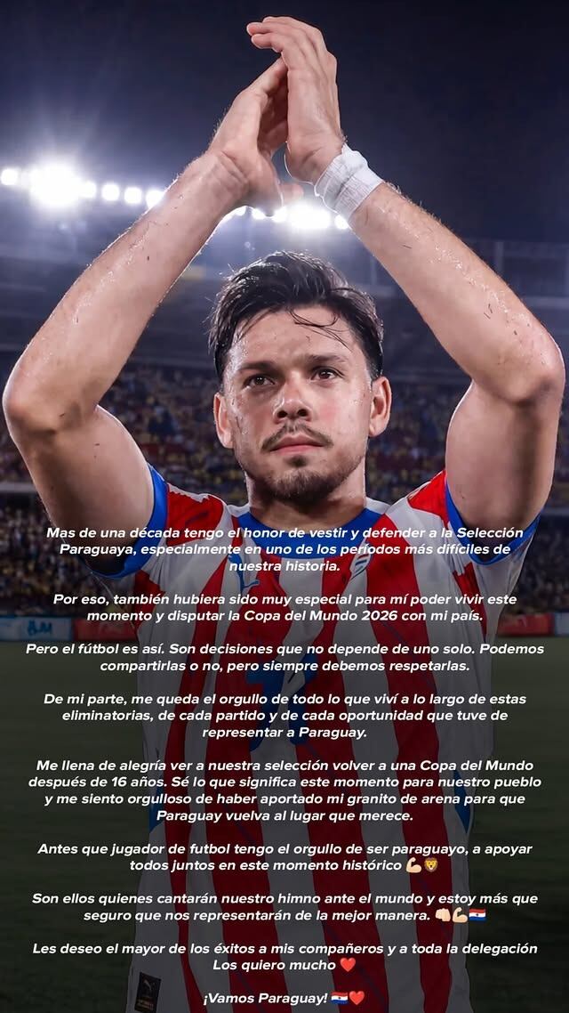 La carta de Ángel Romero tras no ser parte de la nómina de Paraguay: la compartió en su cuenta de Instagram