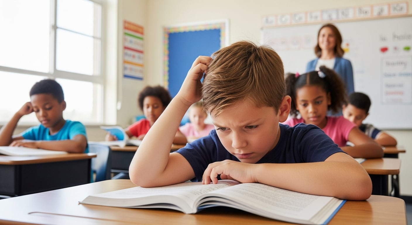 Un niño de tercer grado en Georgia muestra dificultad al leer en clase, reflejando la crisis de alfabetización. (Imagen Ilustrativa Infobae)