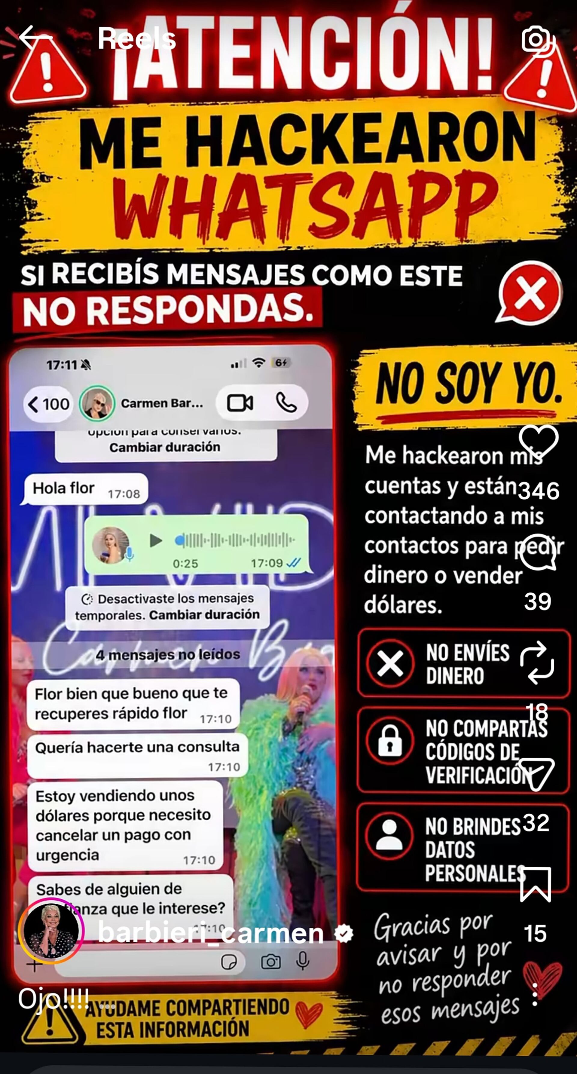 El mensaje que dejó Carmen Barbieri en su Instagram