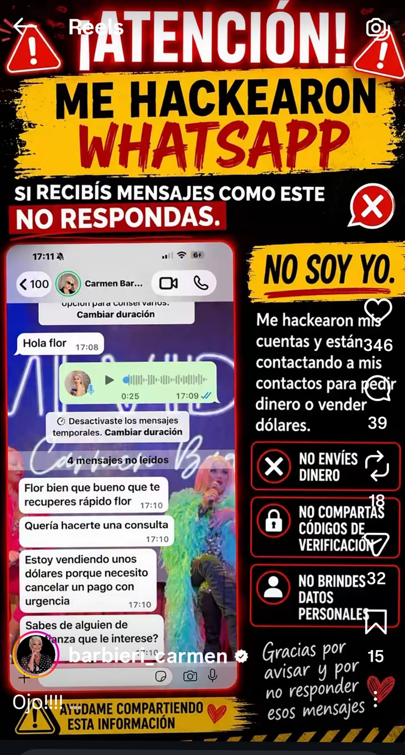 Le hackearon el teléfono a Carmen Barbieri y quisieron estafar a Ángel de Brito: “¿No tenés para prestarme?»