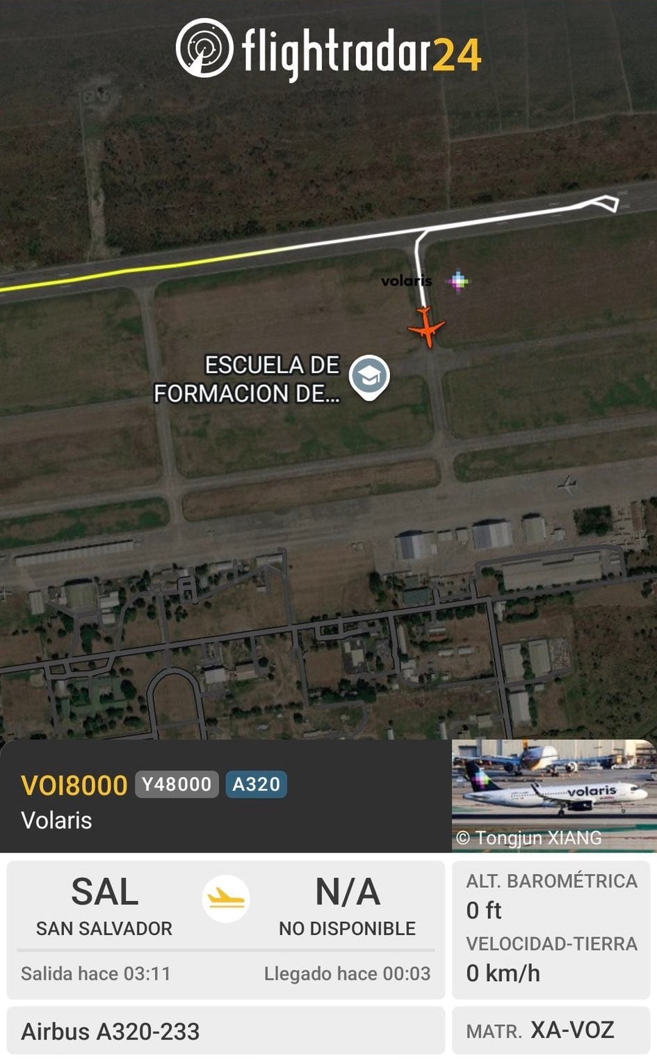 El avión de El Salvador aterrizó en la Base Aérea El Libertador, en Palo Negro, estado Aragua, según mostró Venezolana de Televisión. (Imagen de cortesía)