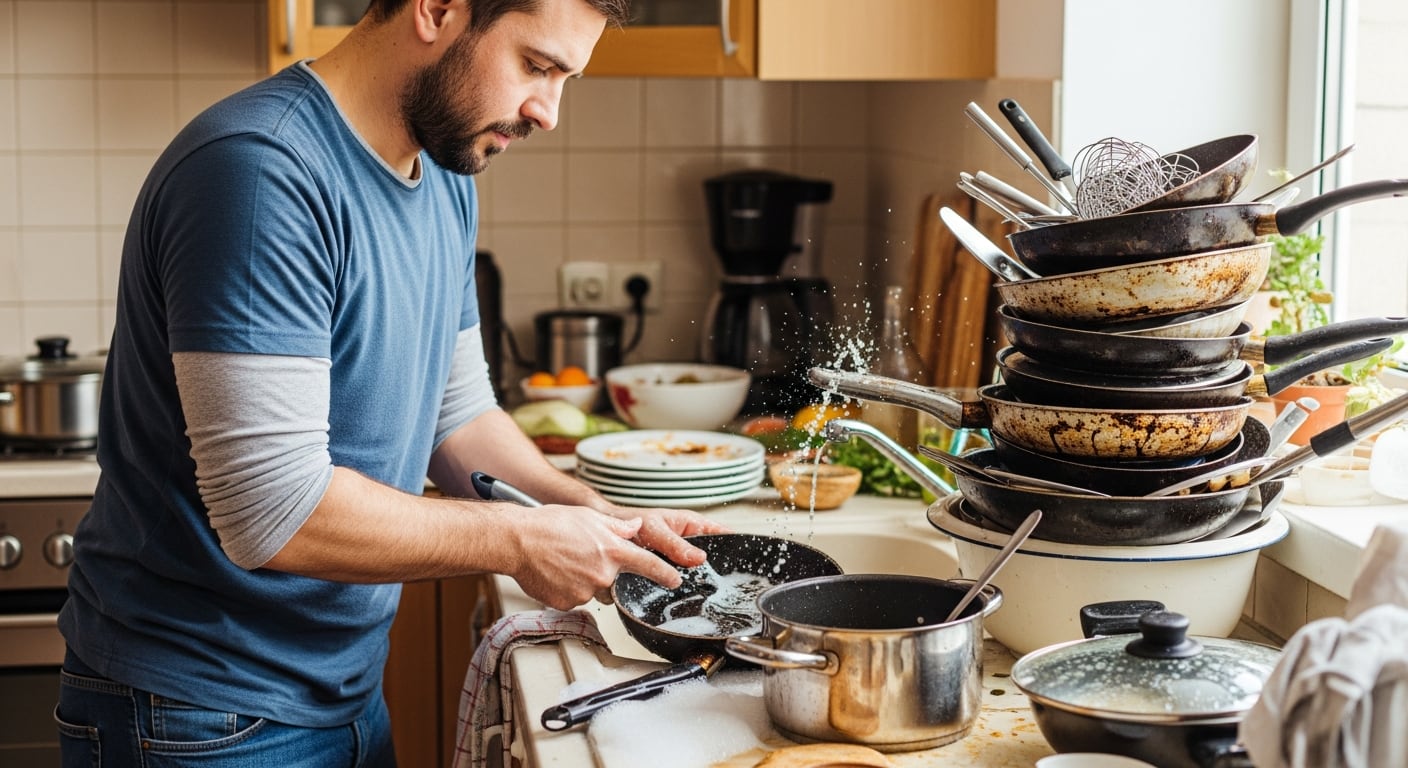 Apilar platos sucios después de comer facilita que los restos se adhieran y dificulta una limpieza efectiva. (Imagen Ilustrativa Infobae)