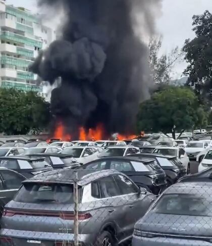 Una veintena de autos eléctricos se prendieron fuego tras la caída de los helicópteros