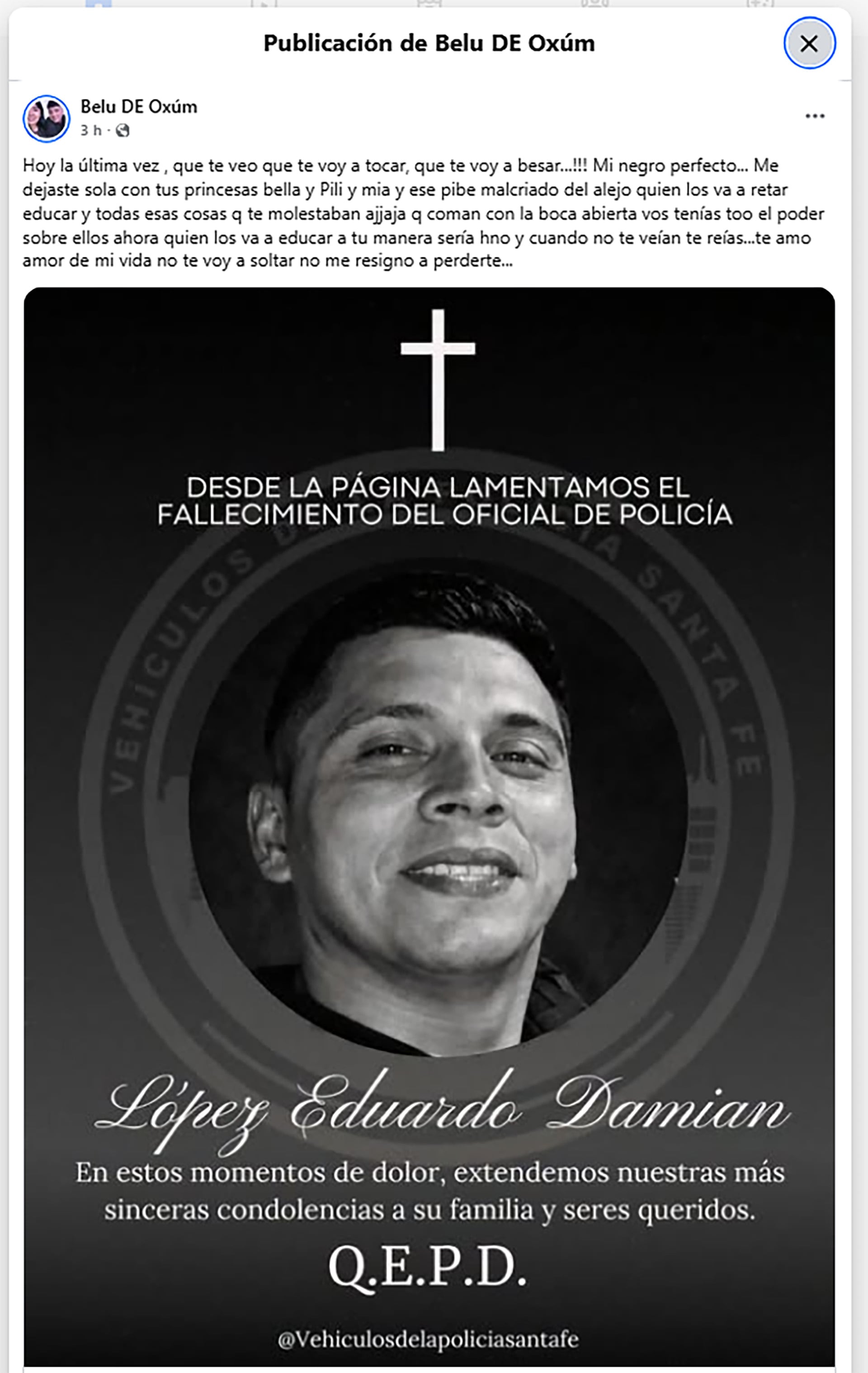 El desgarrador mensaje de despedida de la hemana del policía asesinado durante la final de un torneo de fútbol en Santa Fe.