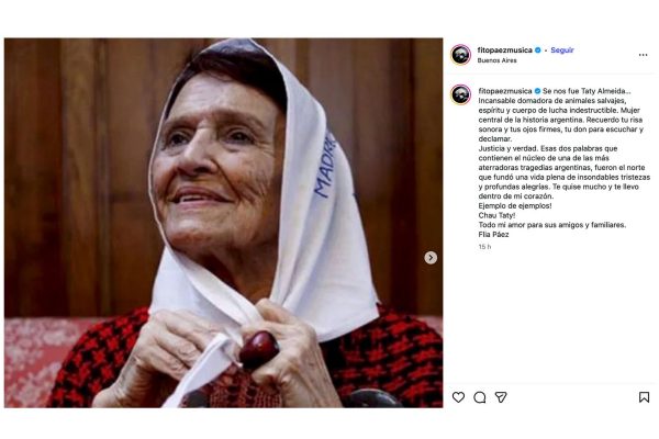 Nancy Dupláa se acercó a despedir a Taty Almeida, la titular de Madres de Plaza de Mayo Línea Fundadora