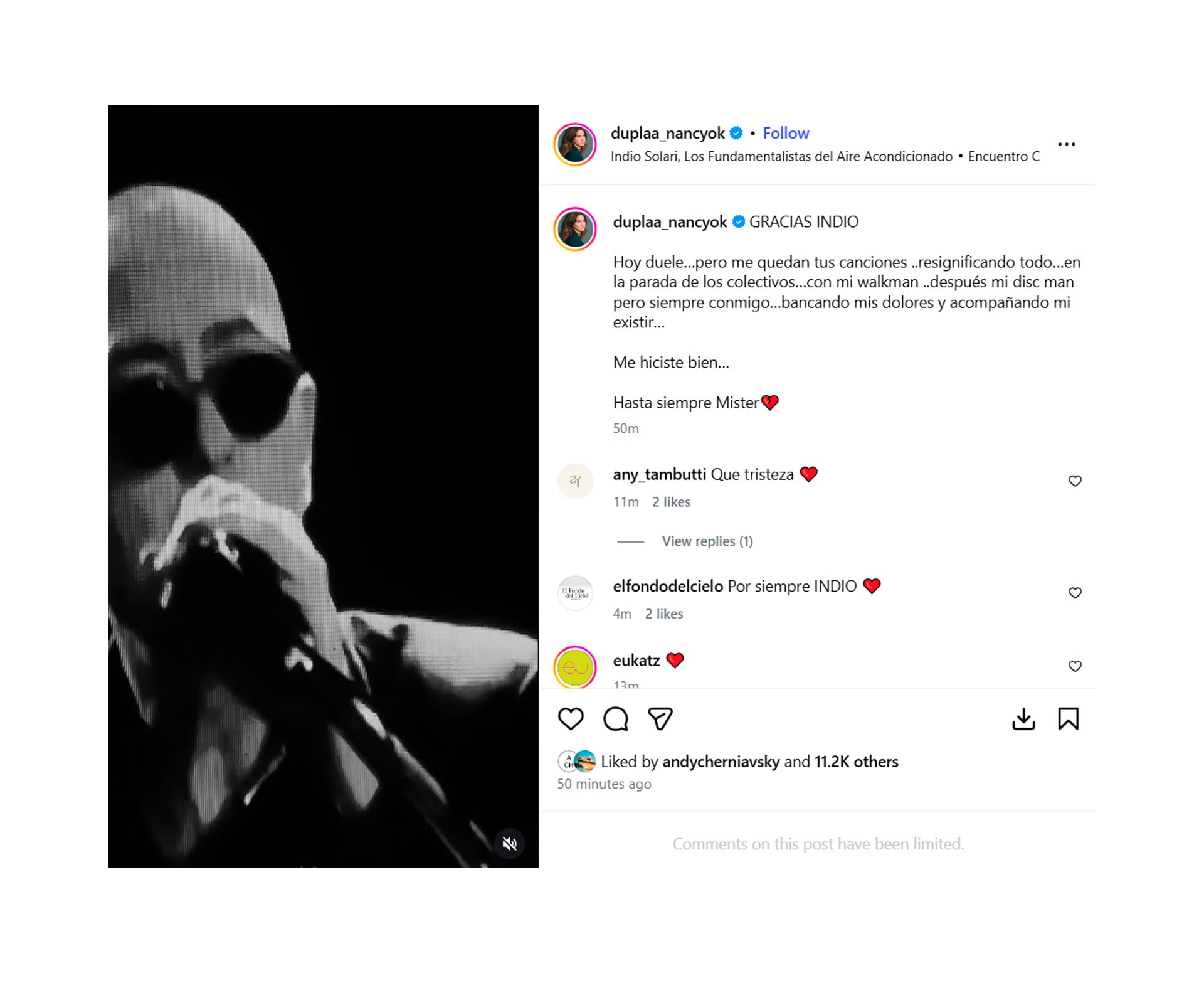 Nancy Dupláa y Pablo Echarri estuvieron en la multitudinaria despedida al Indio Solari: “Gracias”