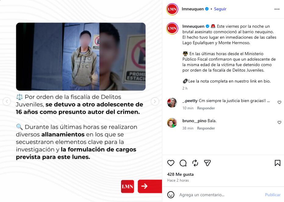 Por el crimen hay un menor de 16 años que está detenido (Foto/@lmneuquen)