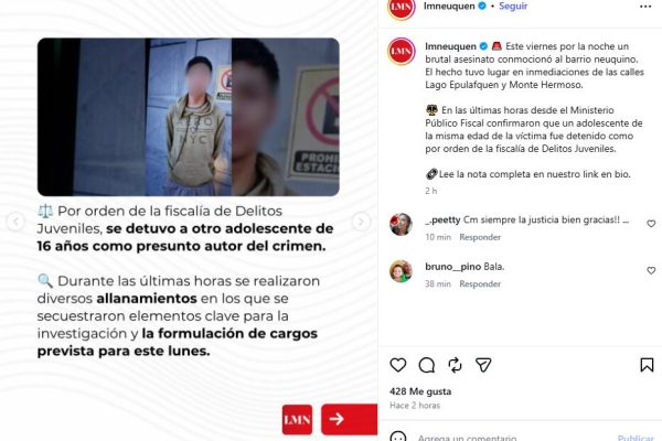 Neuquén: detuvieron a un adolescente de 16 años por el asesinato de otro menor de un disparo en la cabeza