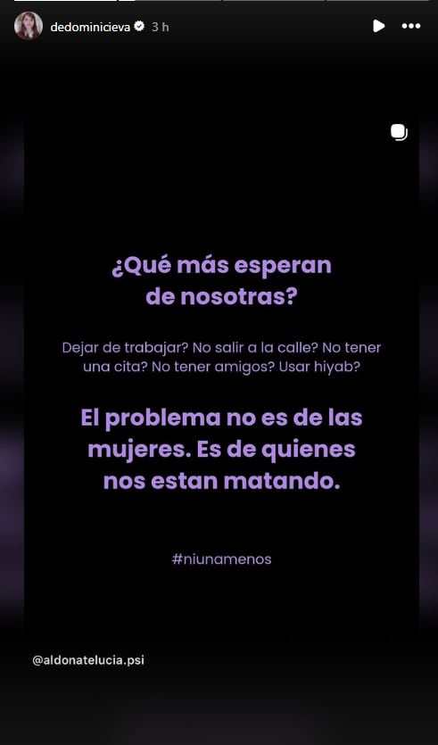 Eva de Dominci reposteo un posteo en sus historias que cierra con la frase: