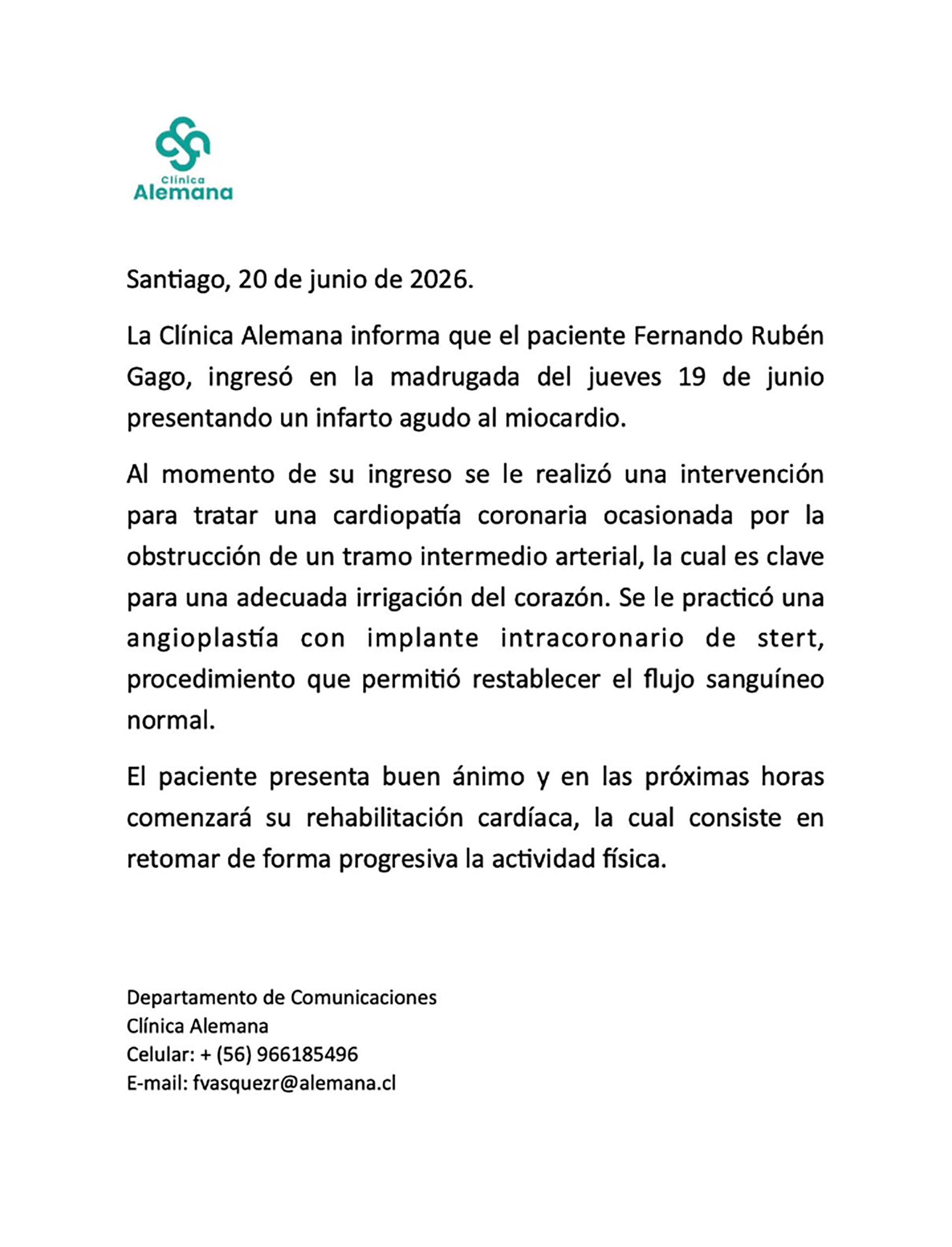 El parte médico de Fernando GAgo