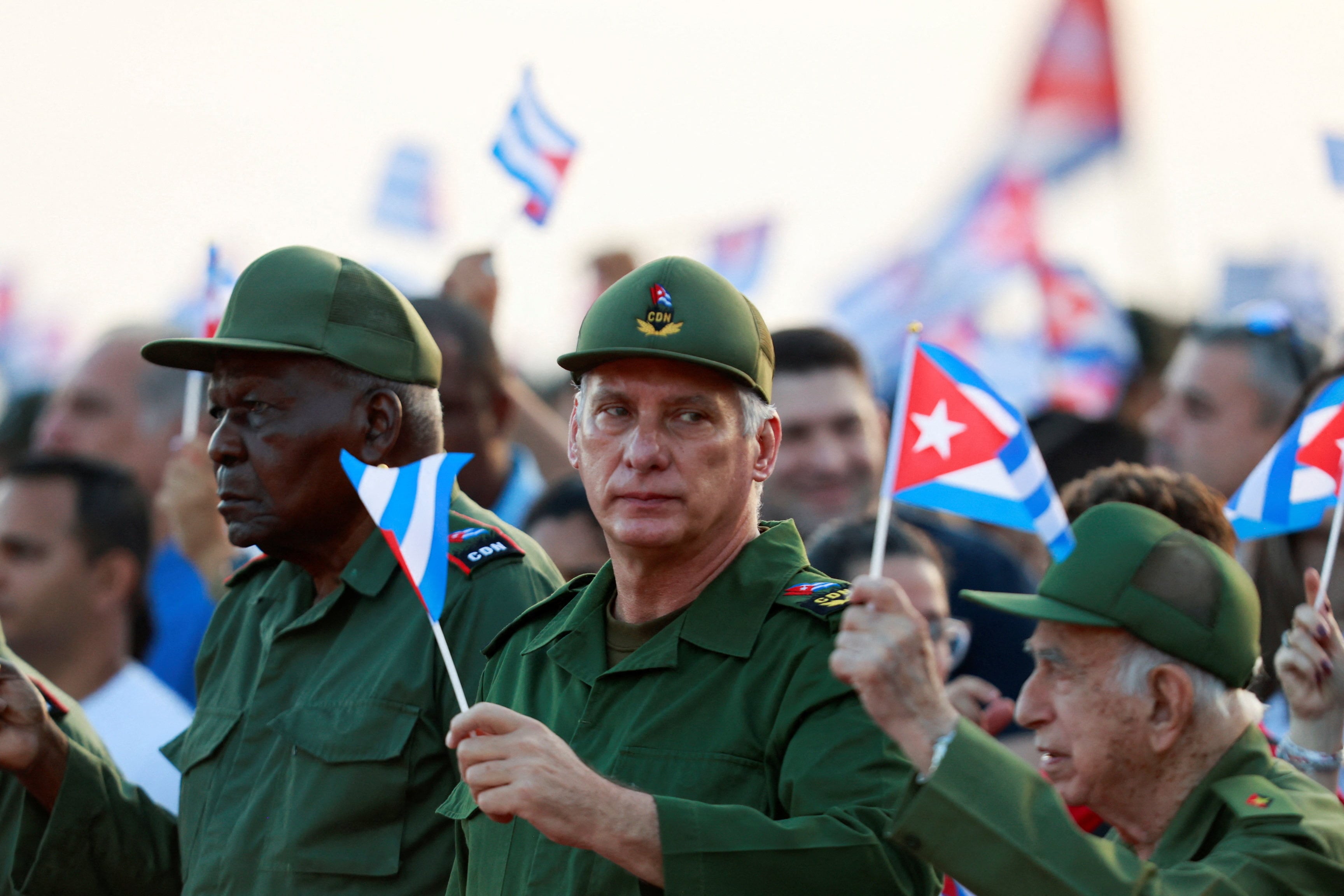 El dictador cubano, Miguel Díaz-Canel, durante una movilización en La Habana