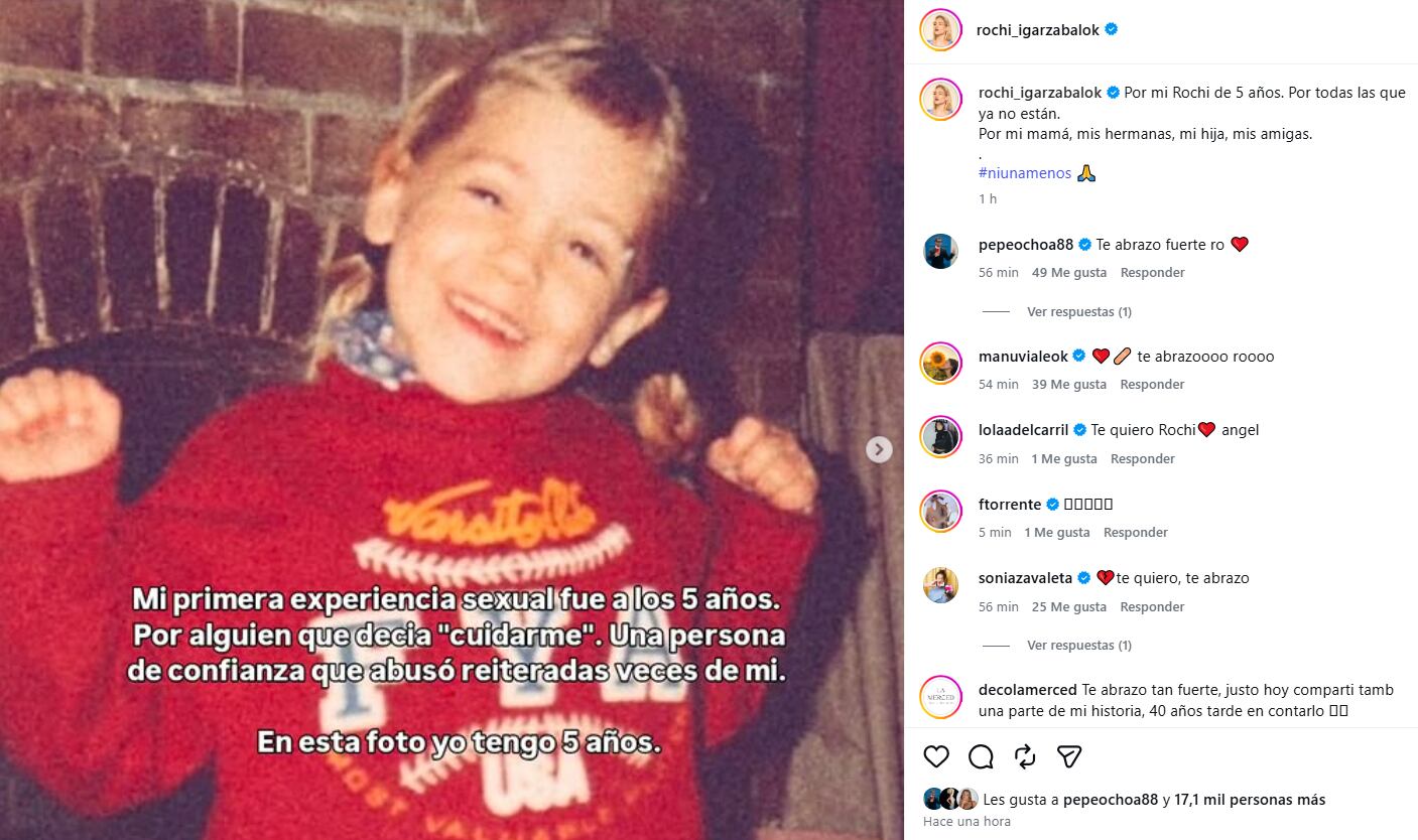 Rocío Igarzábal reveló en redes sociales que sufrió abuso sexual a los 5 años por parte de una persona de confianza de su entorno