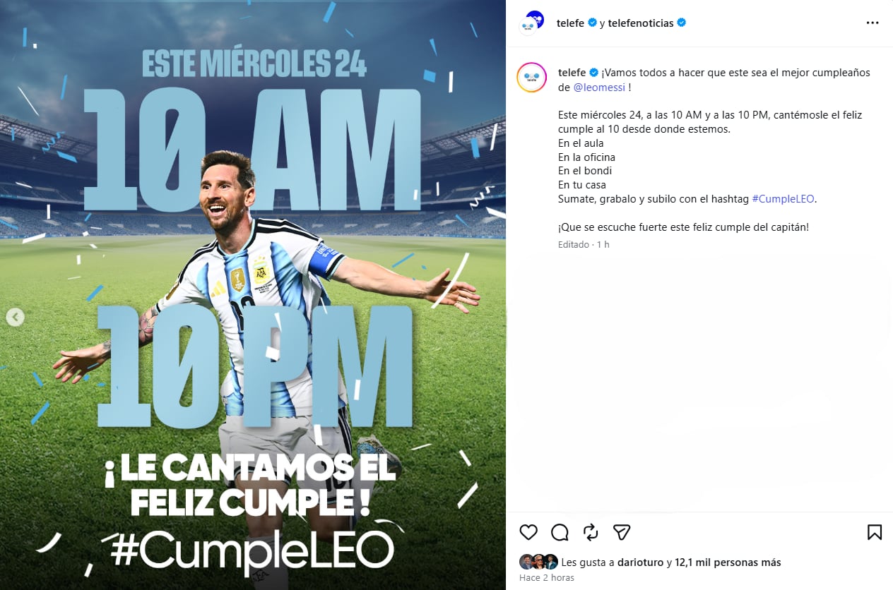 La campaña de Telefe por el cumpleaños de Lionel Messi se viralizó en redes sociales con dos horarios fijados: las 10 de la mañana y las 10 de la noche
