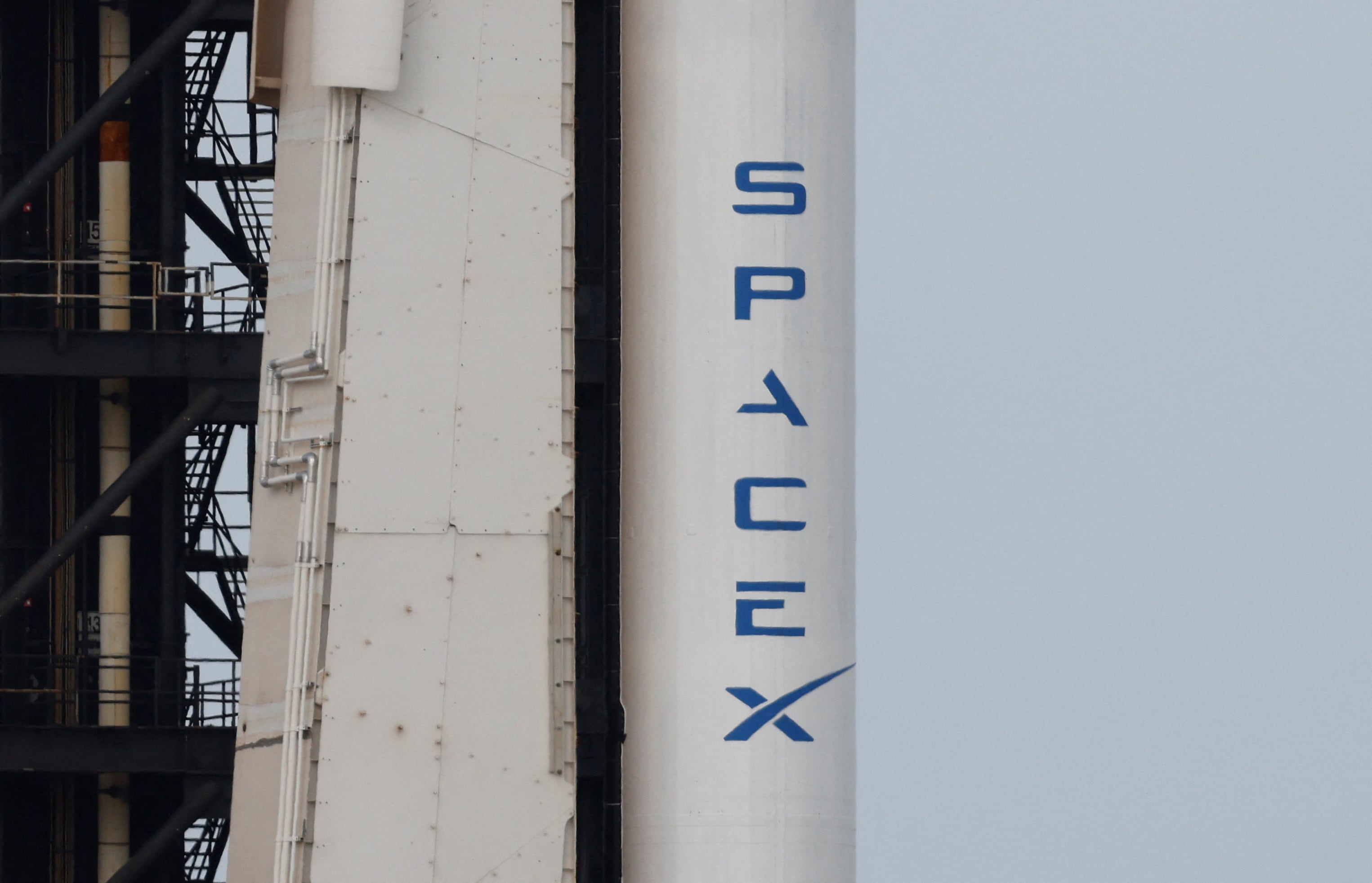 El logo de SpaceX en un cohete Falcon 9, en Cabo Cañaveral, Florida, EEUU. 2 de marzo de 2024 (REUTERS/Joe Skipper)