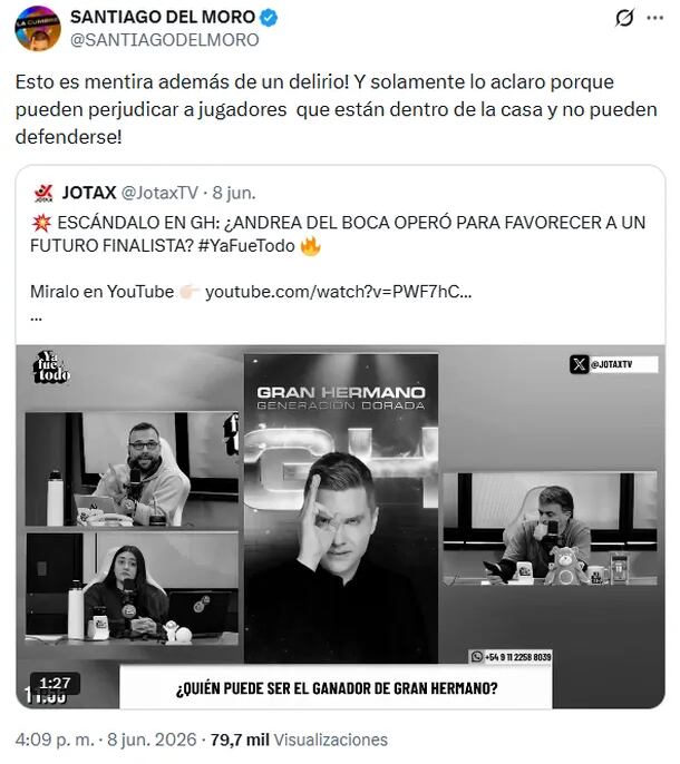 La fuerte reacción de Santiago del Moro ante la versión de arreglos de Gran Hermano en favor de Andrea del Boca y Manu Ibero (X)